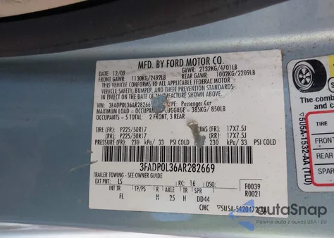 2010 Ford Fusion Hybrid из США, поврежденный, VIN 3FADP0L36AR282669